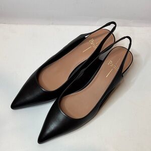 Paolo Black Pointed Slingback Flats with Tan Insole